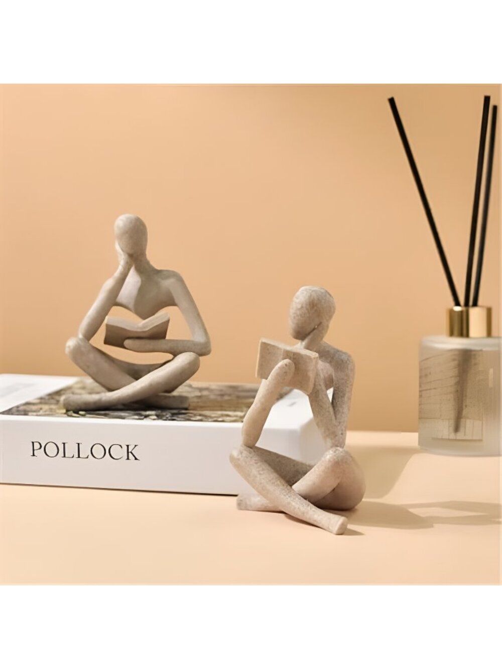 2 Pcs Home Decor Sandstone Reading Thinker Statue Modern Figurines Abstract